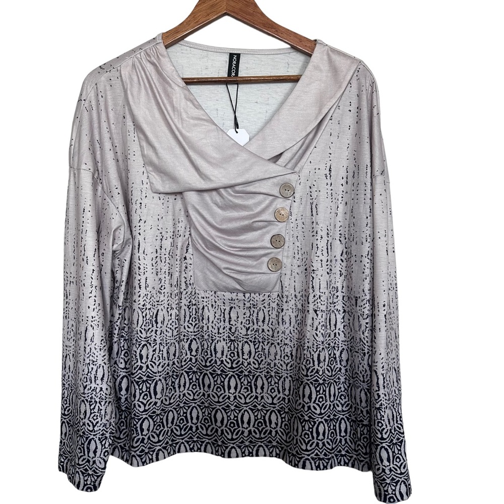 Nora Cora Women’s Sz L Jersey Top Shawl Collar Button Detail Pale Pink/Black